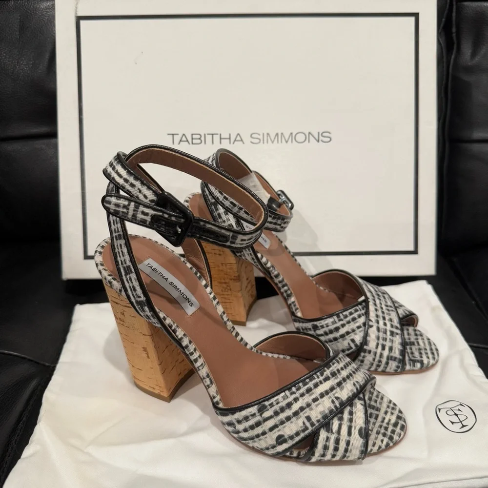 Tabitha Simmons Connie Ankle Strap Black‎ and White Playful Volley Heels